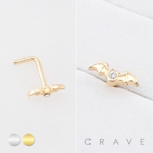 GOTHIC BAT CZ BEZEL NOSE STUD 316L SURGICAL STEEL L-SHAPE NOSE RING